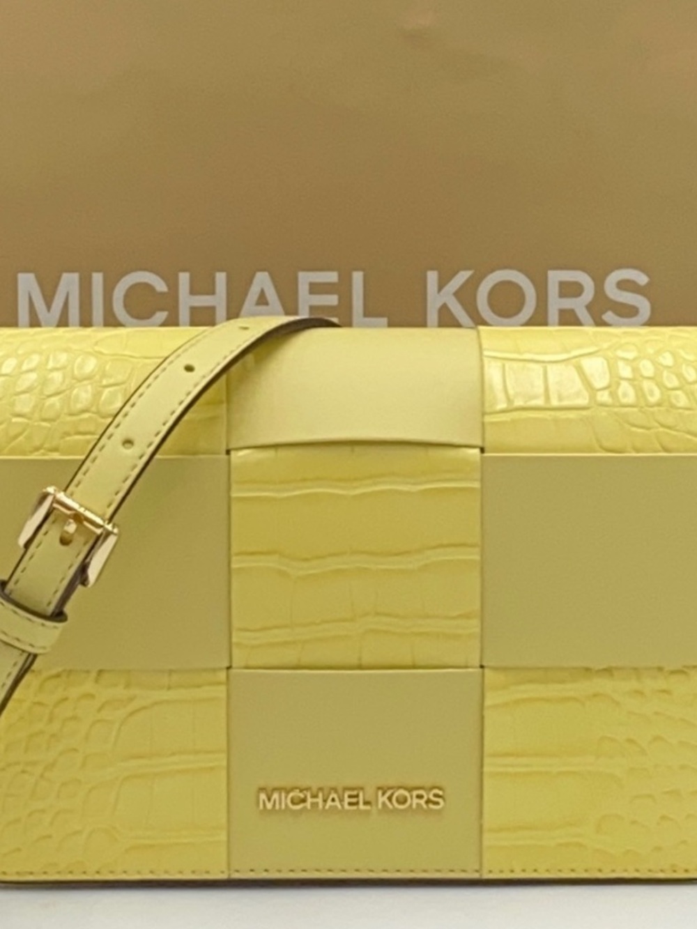 NWT Michael Kors Mercer  BUTTERCUP Croc-Embossed Leather Crossbody Bag - Picture 2 of 14